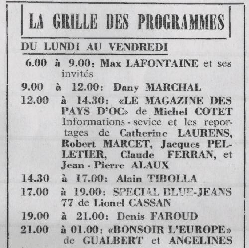la grille hebdomadaire